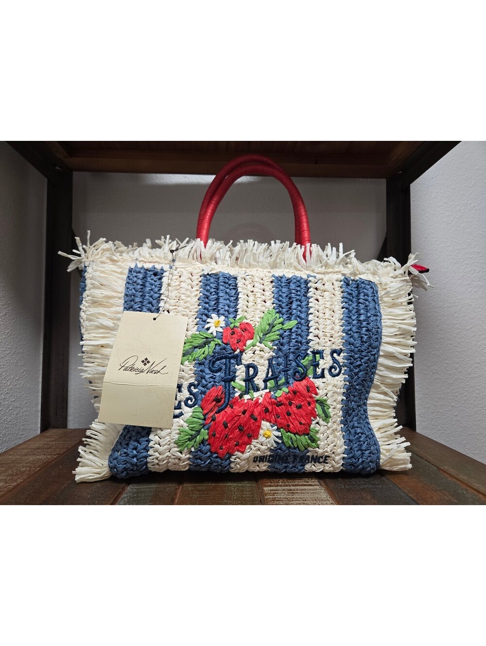 Patricia Nash Les Fraises Resort Small Straw Top Handle Tote Bag new with tags